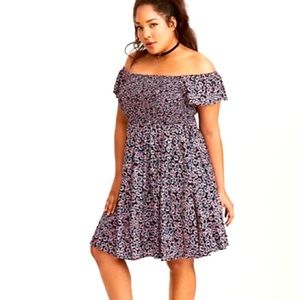 Navy Floral Off Shoulder Dress